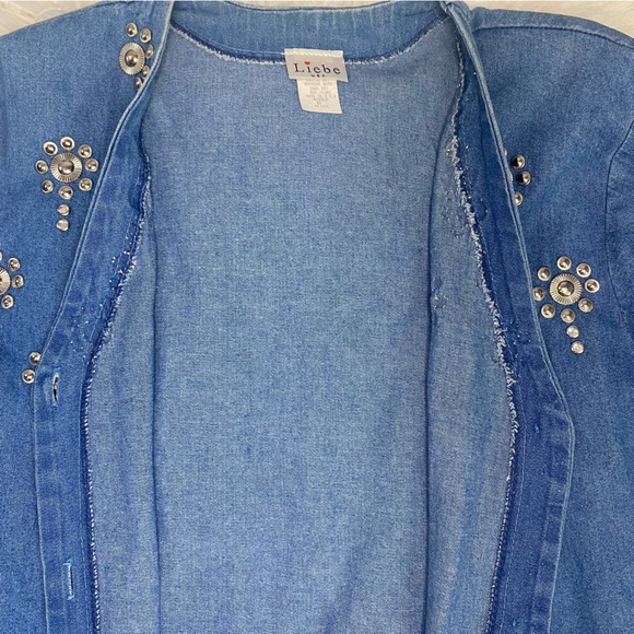 LIEBE Vintage Long Chambray Shacket Jeweled Western Long Sleeve Button Up - Picture 8 of 10